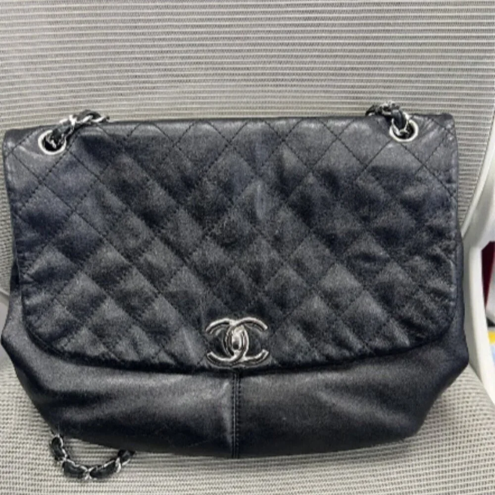 Chanel Lambskin Quilted Large Trianon Messenger Flap black